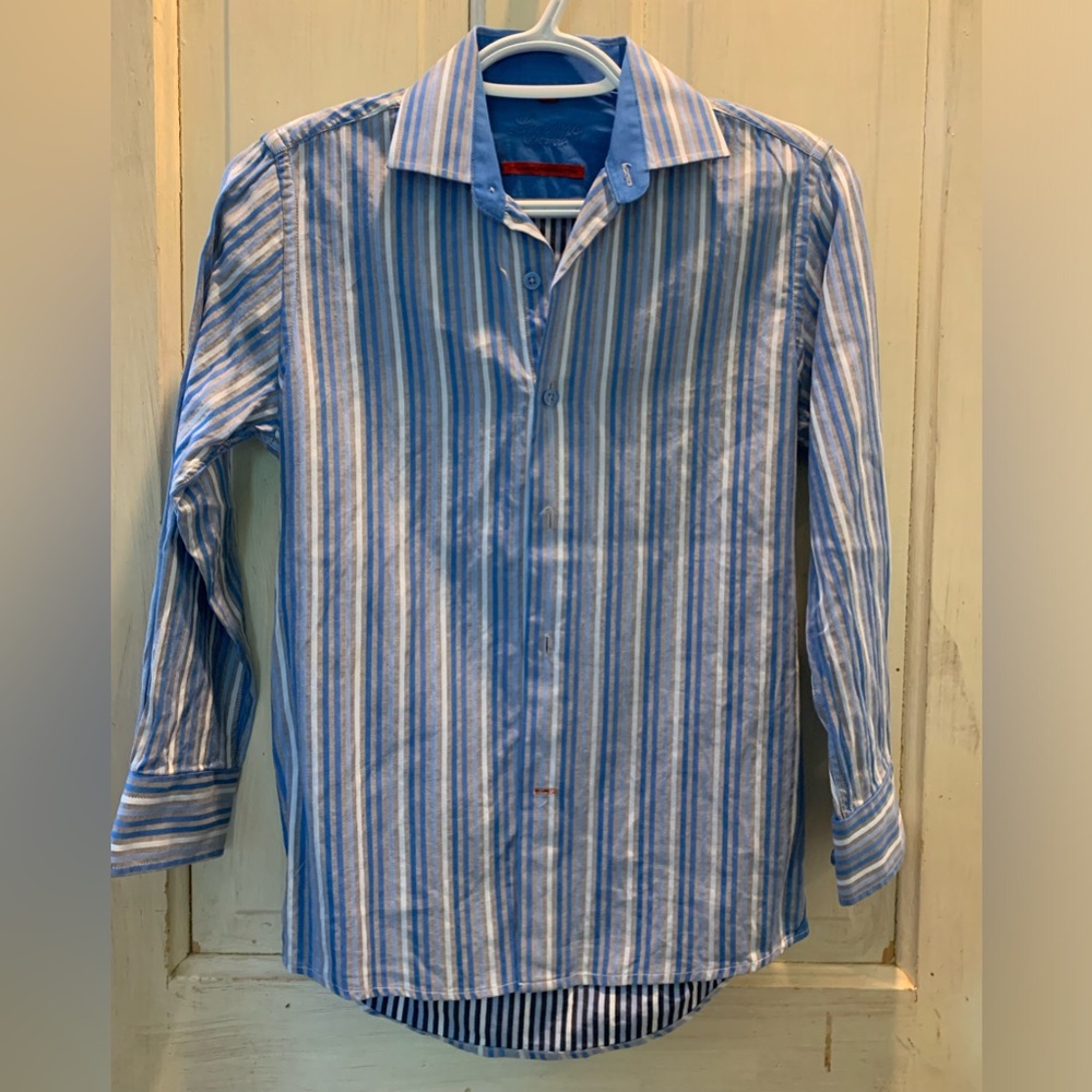 Blue & White Striped Button Up Long-Sleeve T-Shirt